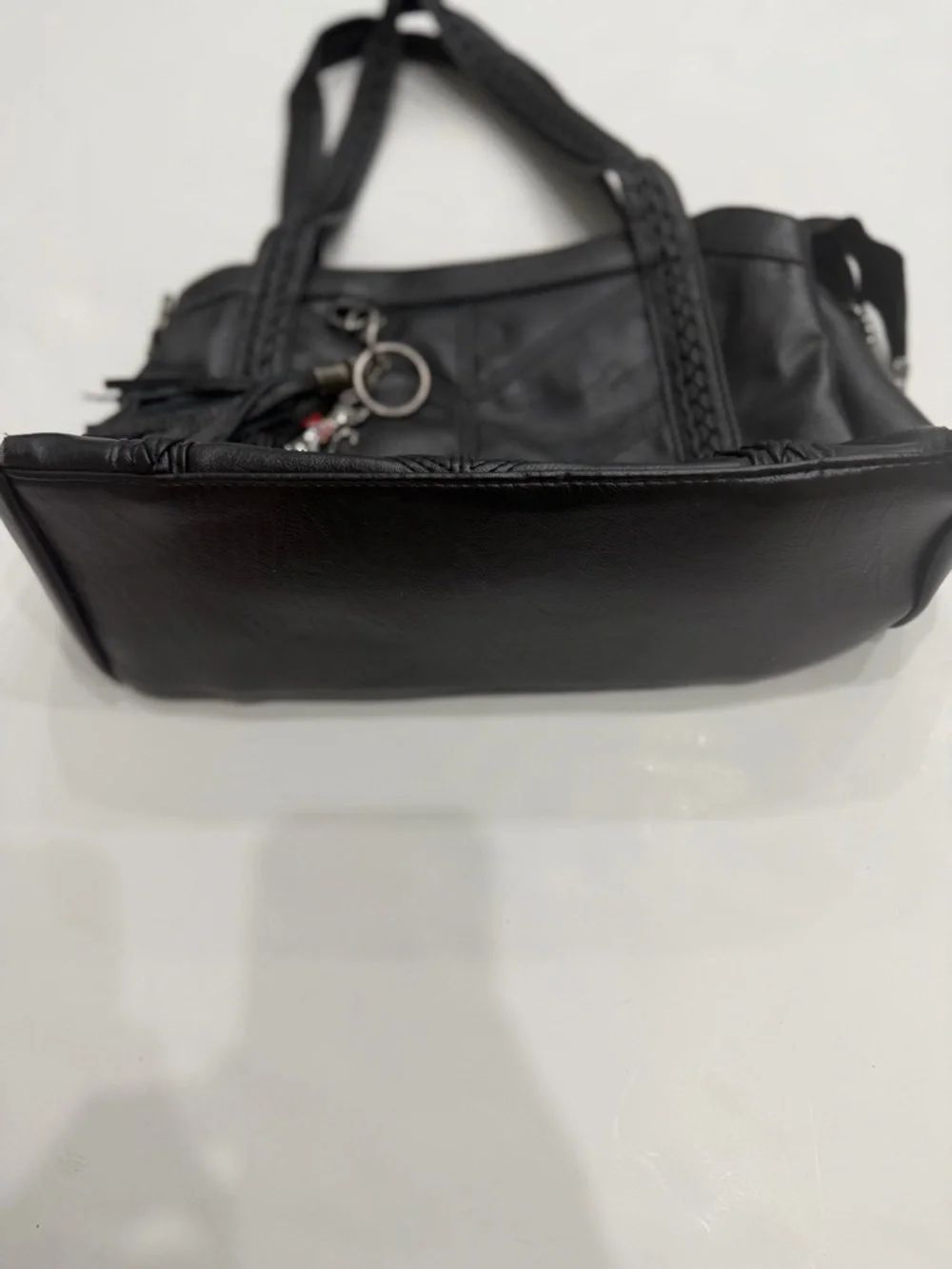 X.N CROWN Black Shoulder Bag Braided Strap Cat Charm Y2K Chic Trendy